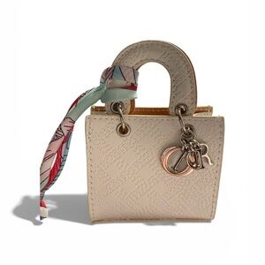 Elegant White Mini Bag/Charm with Scarf Accent